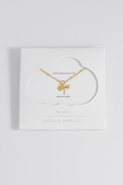 Estella Bartlett Gold Plated Flower and Dragonfly Necklace
