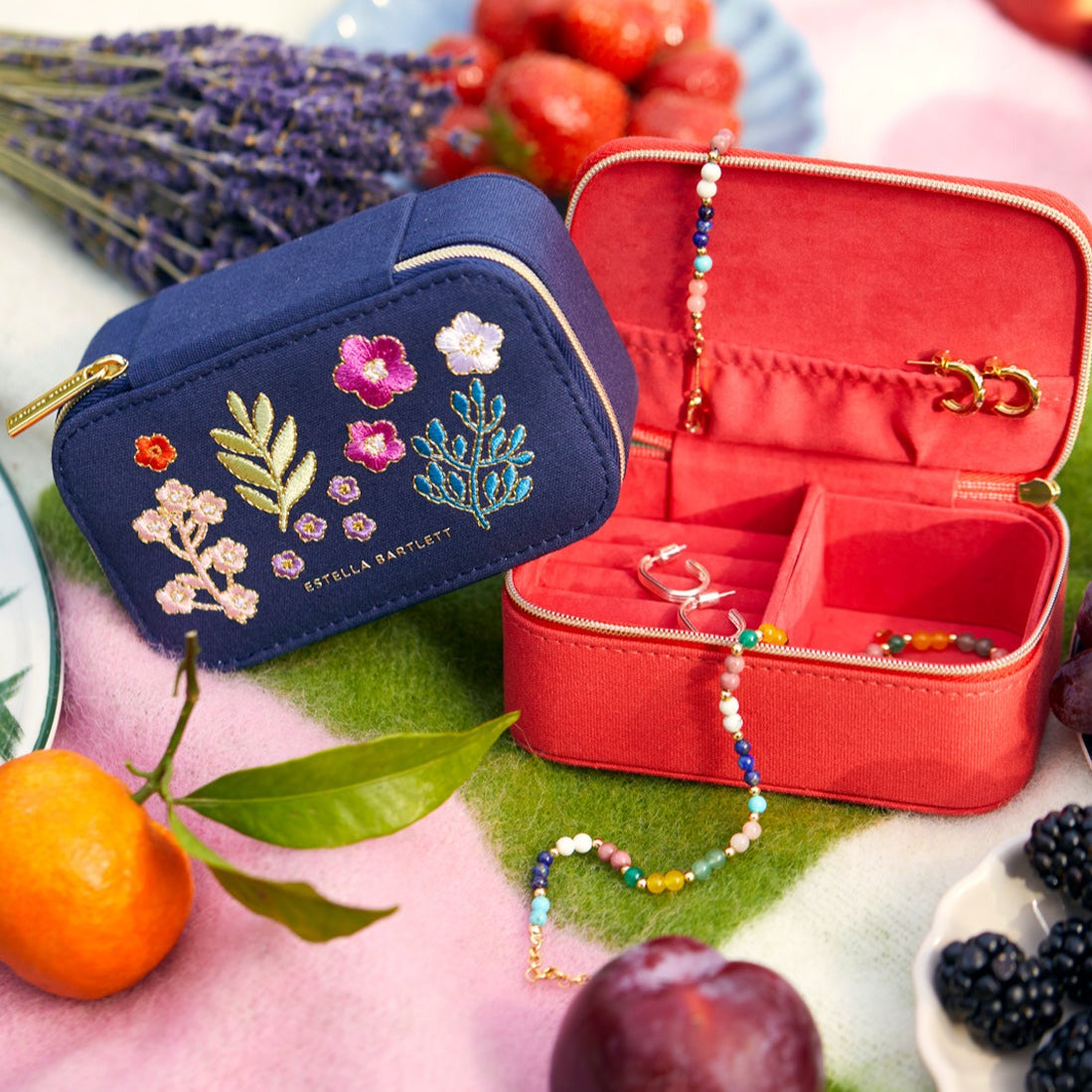 Estella Bartlett - Jewel Box | Mini Jewellery Box | Navy Floral Embroidered