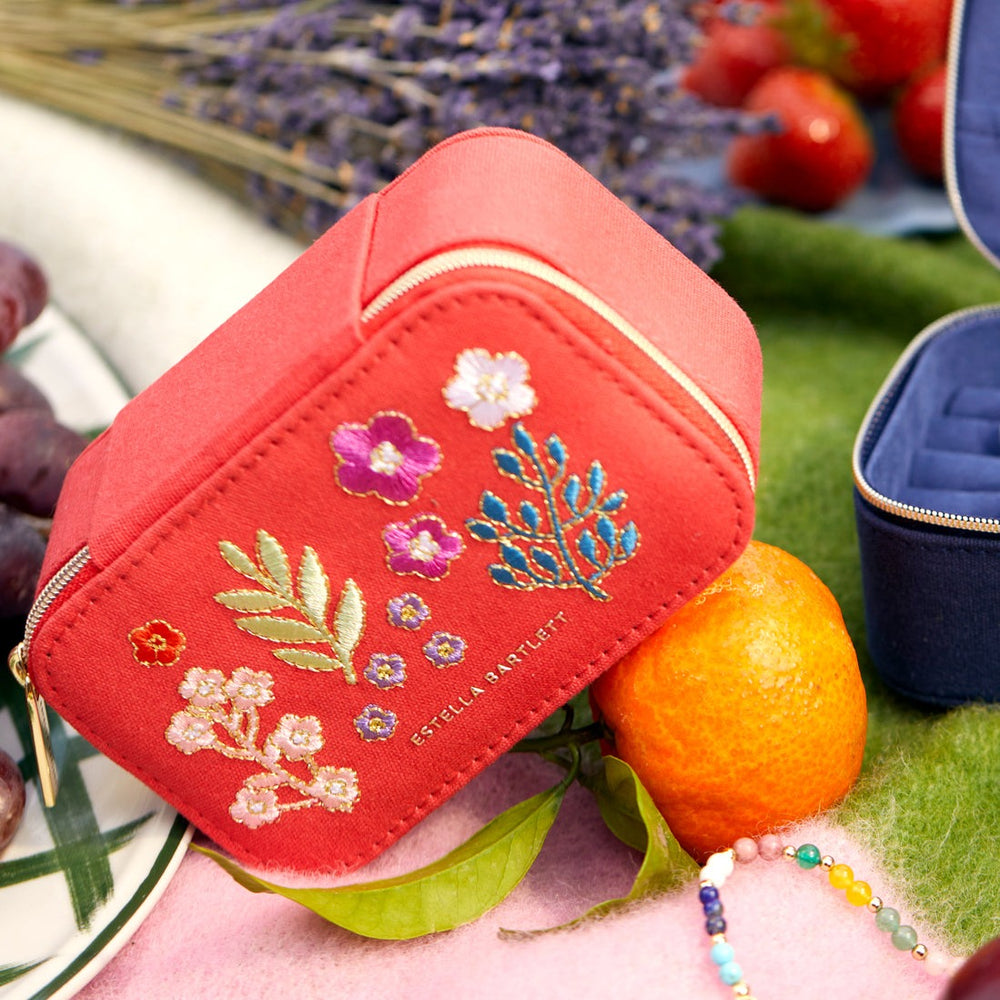 Estella Bartlett - Mini Jewel Box | Mini Jewellery Box | Red Floral Embroidered