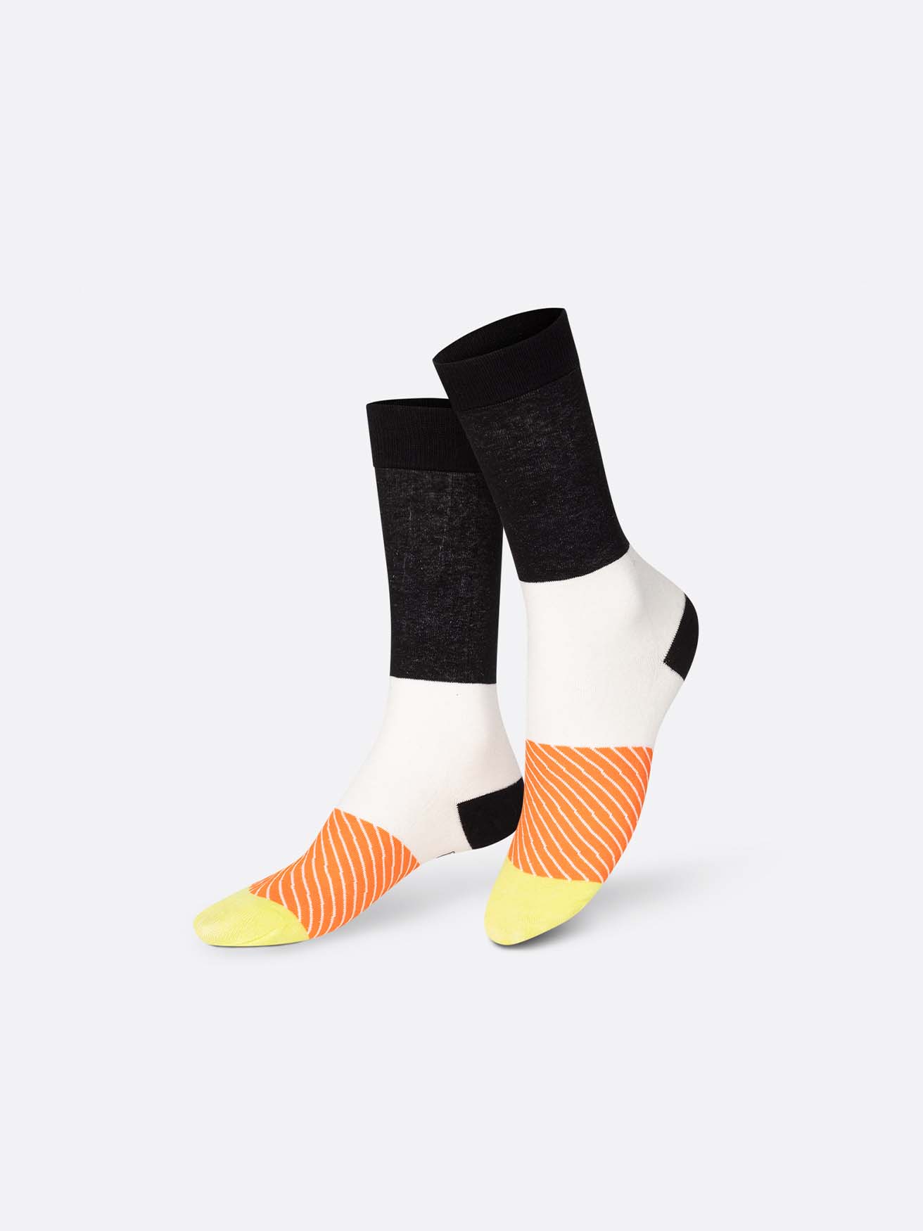 Sushi Sock Salmon Lovers in Black White Orange Green