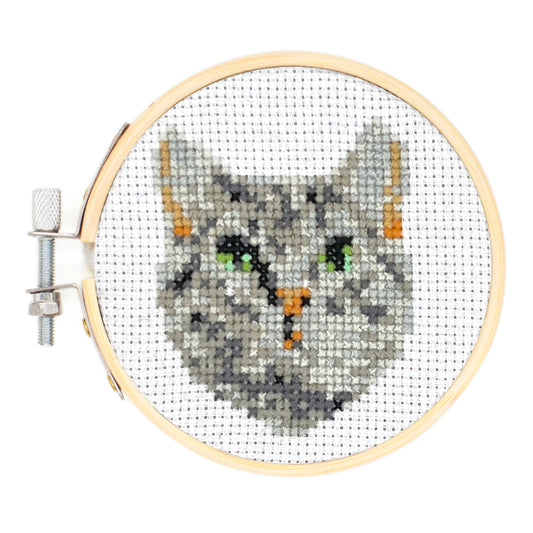 Tabby Cat Mini Cross Stitch Embroidery Kit - Image 1