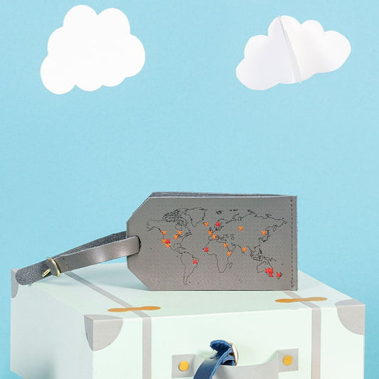 Chasing Threads - Luggage Tag | Stitch Map Luggage Tag | Grey