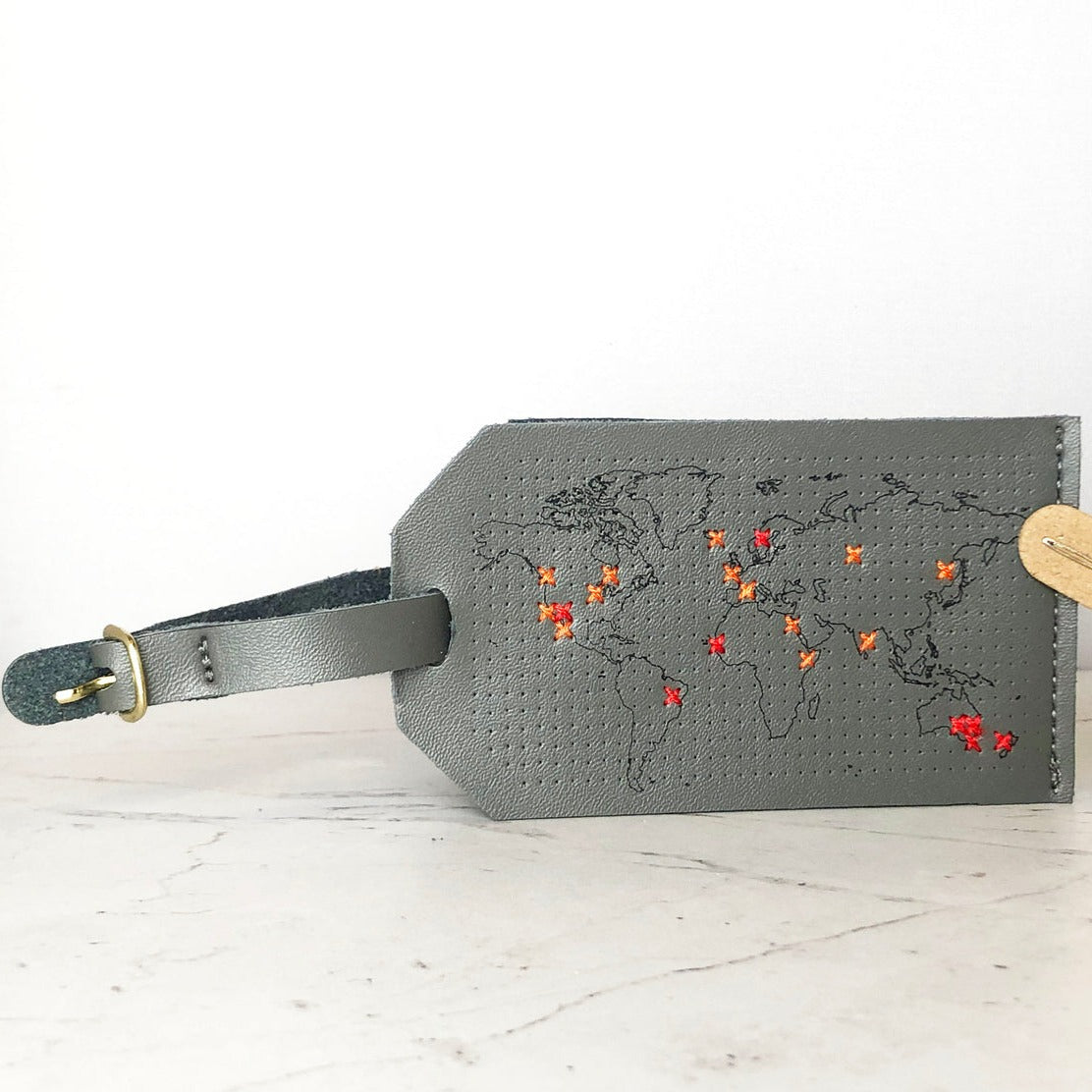 Chasing Threads - Luggage Tag | Stitch Map Luggage Tag | Grey