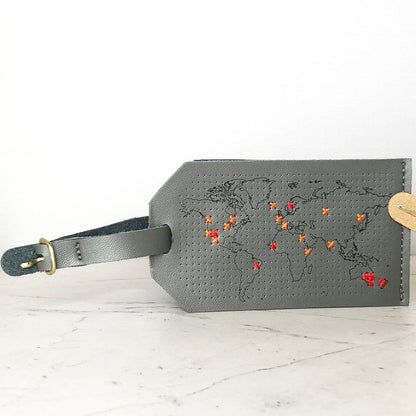 Chasing Threads - Luggage Tag | Stitch Map Luggage Tag | Grey