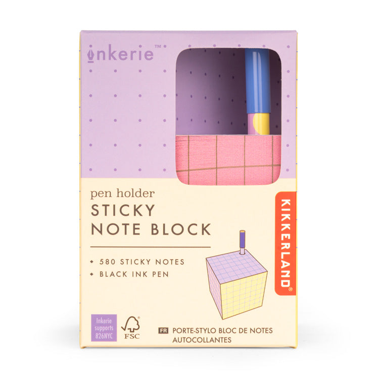 Kikkerland Inkerie Sticky Note Block with Pen Holder - image 3