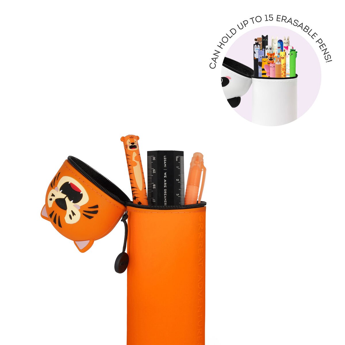 Legami - "Grrreat Adventures" 2-in-1 Silicone Pencil Case - Tiger - Image 3