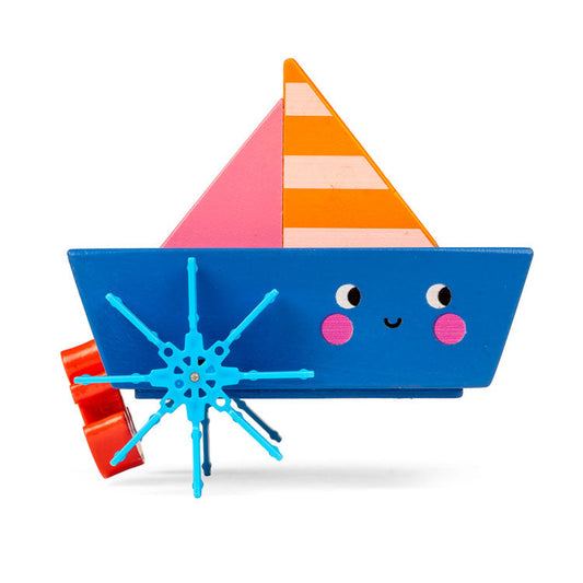Kikkerland Kidoki Wooden Wind-Up Bath Boat - Assorted