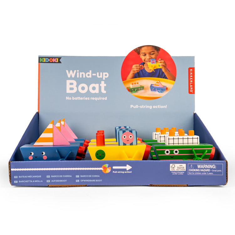 Kikkerland Kidoki Wooden Wind-Up Bath Boat - Assorted - image 3