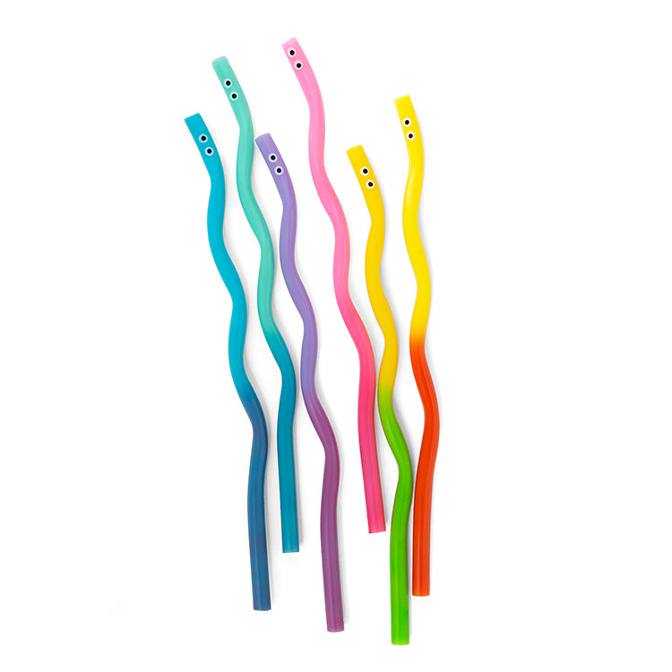 Kikkerland Kidoki Wiggly Worm Colour Changing Reusable Straws - Set of 6