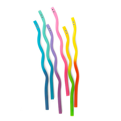 Kikkerland Kidoki Wiggly Worm Colour Changing Reusable Straws - Set of 6