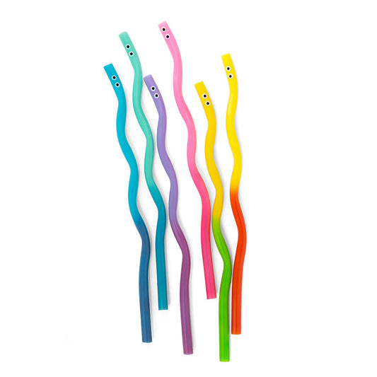 Kikkerland Kidoki Wiggly Worm Colour Changing Reusable Straws - Set of 6