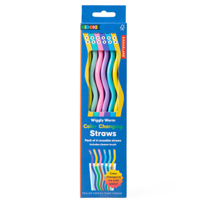 Kikkerland Kidoki Wiggly Worm Colour Changing Reusable Straws - Set of 6 - image 3