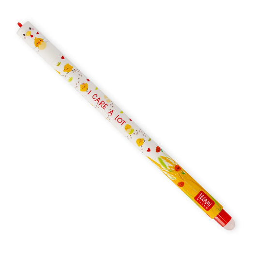 Legami Erasable Gel Pen - Hen and Chick, Red Ink