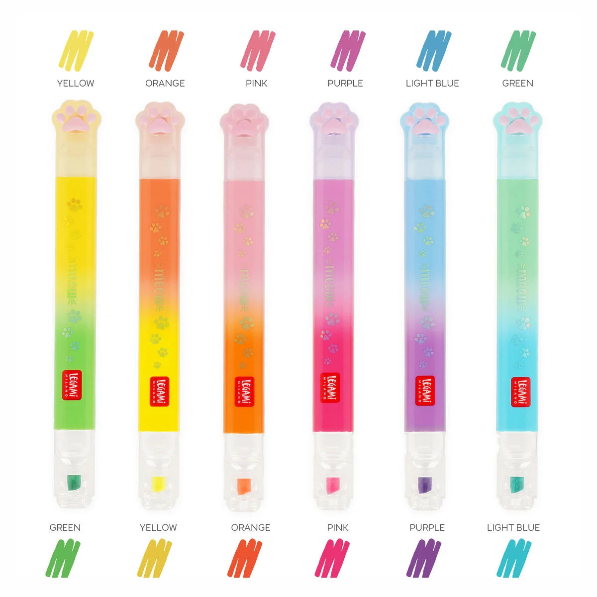 Legami Meow Set of 6 Dual-Tip Highlighters - Kitty