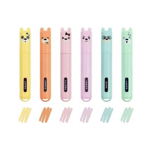 Legami Mini Pastel Highlighters - Teddy's Style, Set of 6 - Image 1