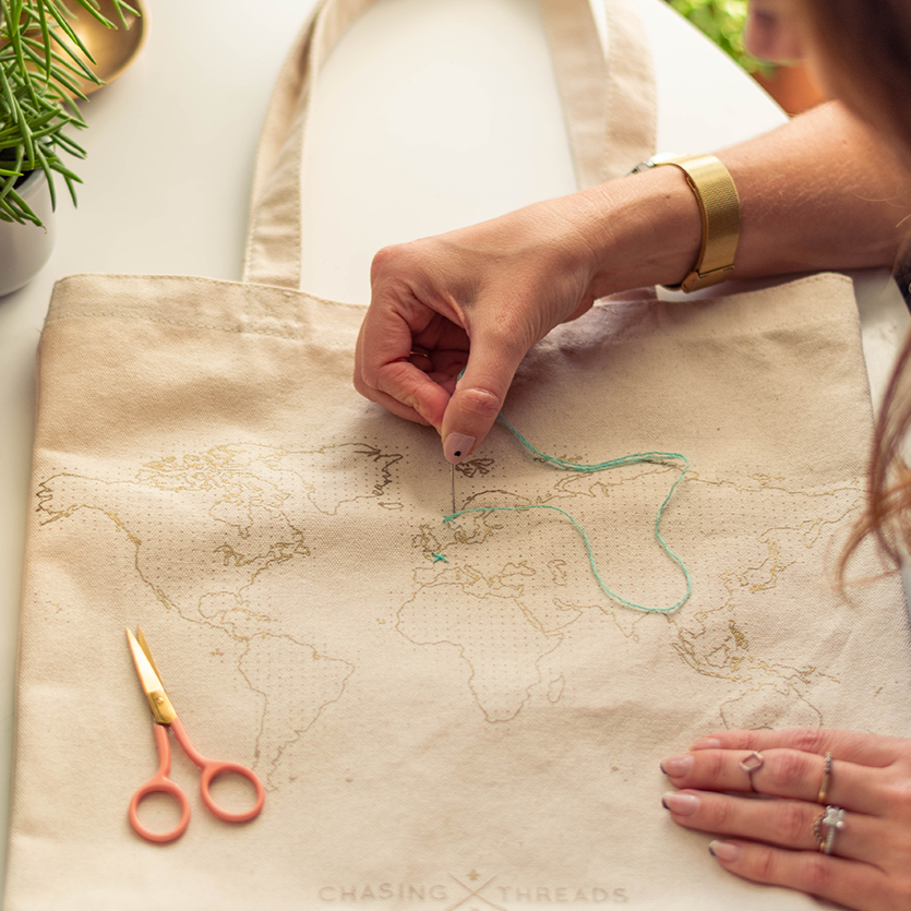 Chasing Threads - Tote Bag | Stitch Tote Bag | Natural Canvas Handles