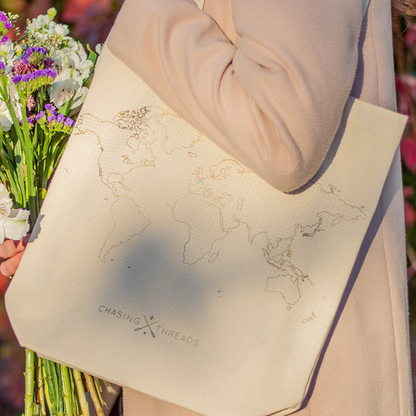 Chasing Threads - Tote Bag | Stitch Tote Bag | Natural Canvas Handles