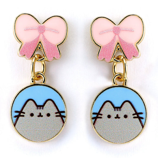 Pusheen the Cat Pink Bow Drop Earrings - The Carat Shop