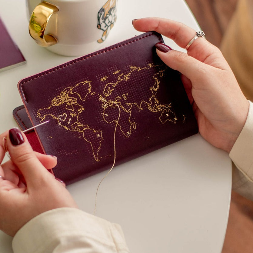 Chasing Threads - Passport Cover | Stitch Passport Cover | Maroon