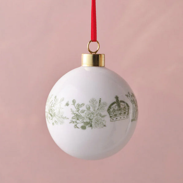 King Charles III Coronation Bauble in White and Green