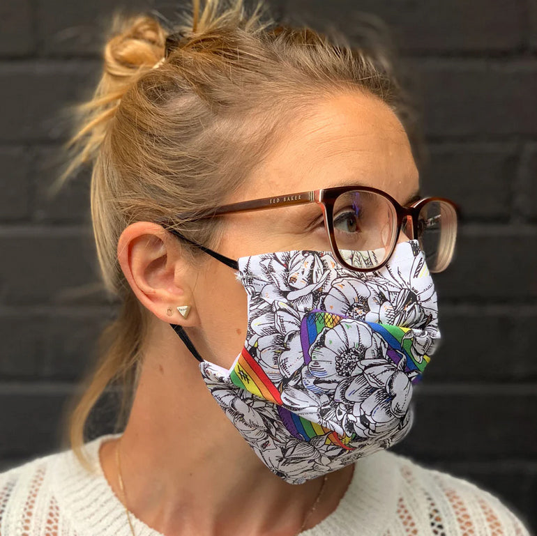 Victoria Eggs Roses and Rainbow Fabric Face Mask