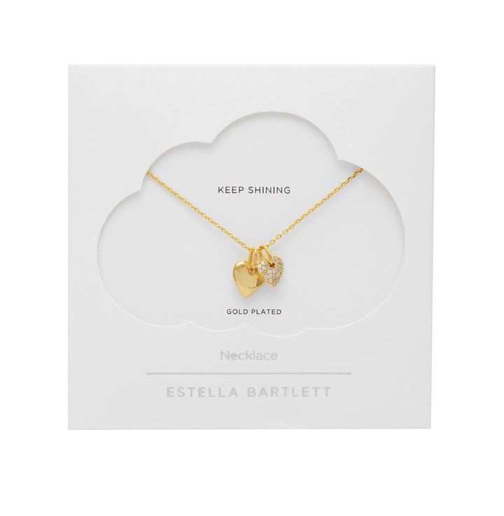 Estella Bartlett - Keep Shining | Pave Double Heart Charm Necklace | Gold Plated