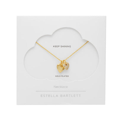Estella Bartlett - Keep Shining | Pave Double Heart Charm Necklace | Gold Plated