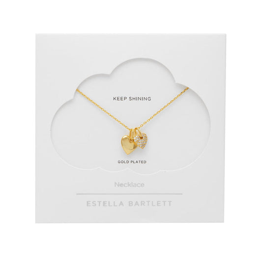 Estella Bartlett - Keep Shining | Pave Double Heart Charm Necklace | Gold Plated