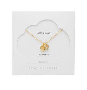 
            
                Load image into Gallery viewer, Estella Bartlett - Keep Shining | Pave Double Heart Charm Necklace | Gold Plated
            
        