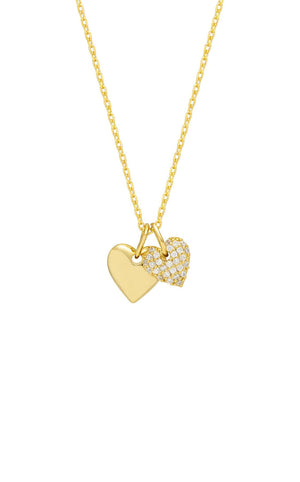 
            
                Load image into Gallery viewer, Estella Bartlett - Keep Shining | Pave Double Heart Charm Necklace | Gold Plated
            
        