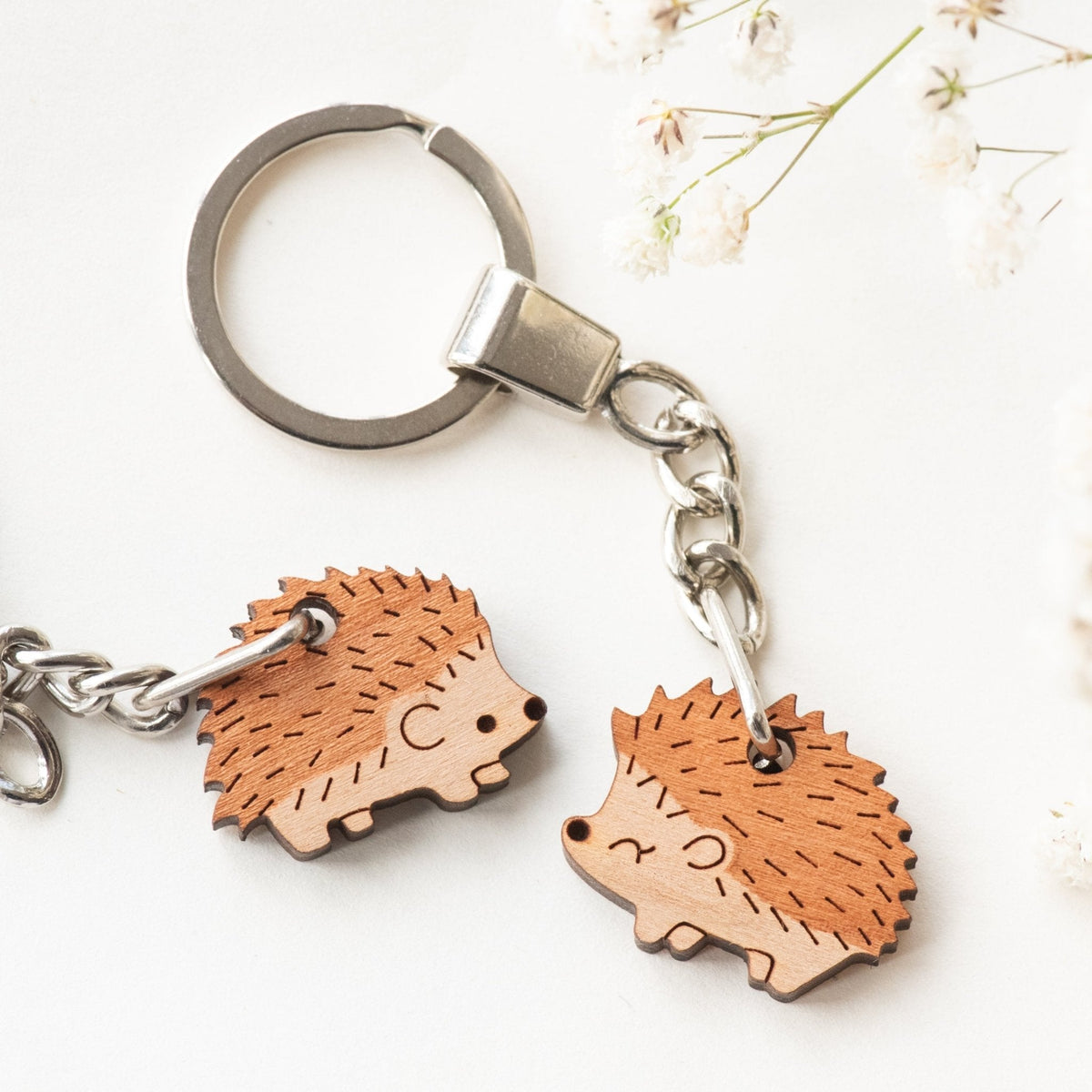 Robin Valley Best Friends Hedgehog Keyring - Wooden Keyring Gift