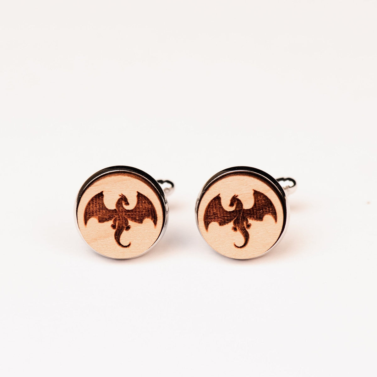 Robin Valley Dragon Silhouette Cufflinks - Wooden Gift for Him