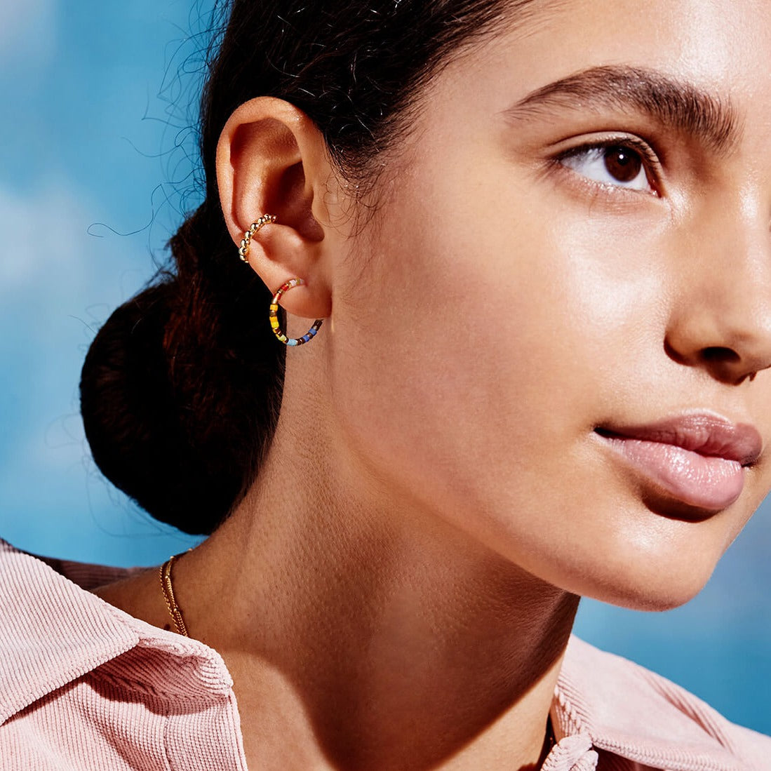 Estella Bartlett - Earrings | Rainbow Beaded Hoop Earrings | Gold Plated