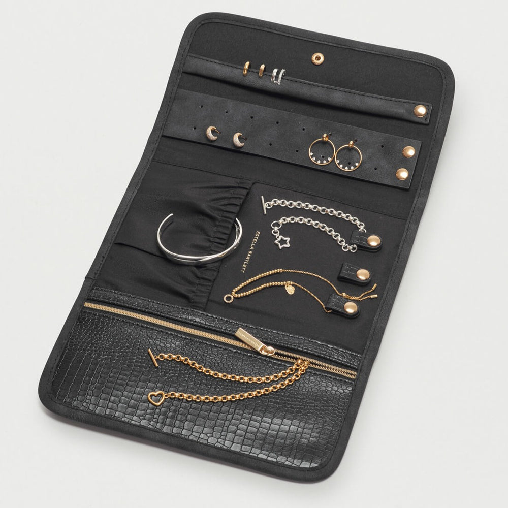 Estella Bartlett - Jewellery Pouch | Treasure Me Folding Jewellery Pouch | Black Croc Embossed