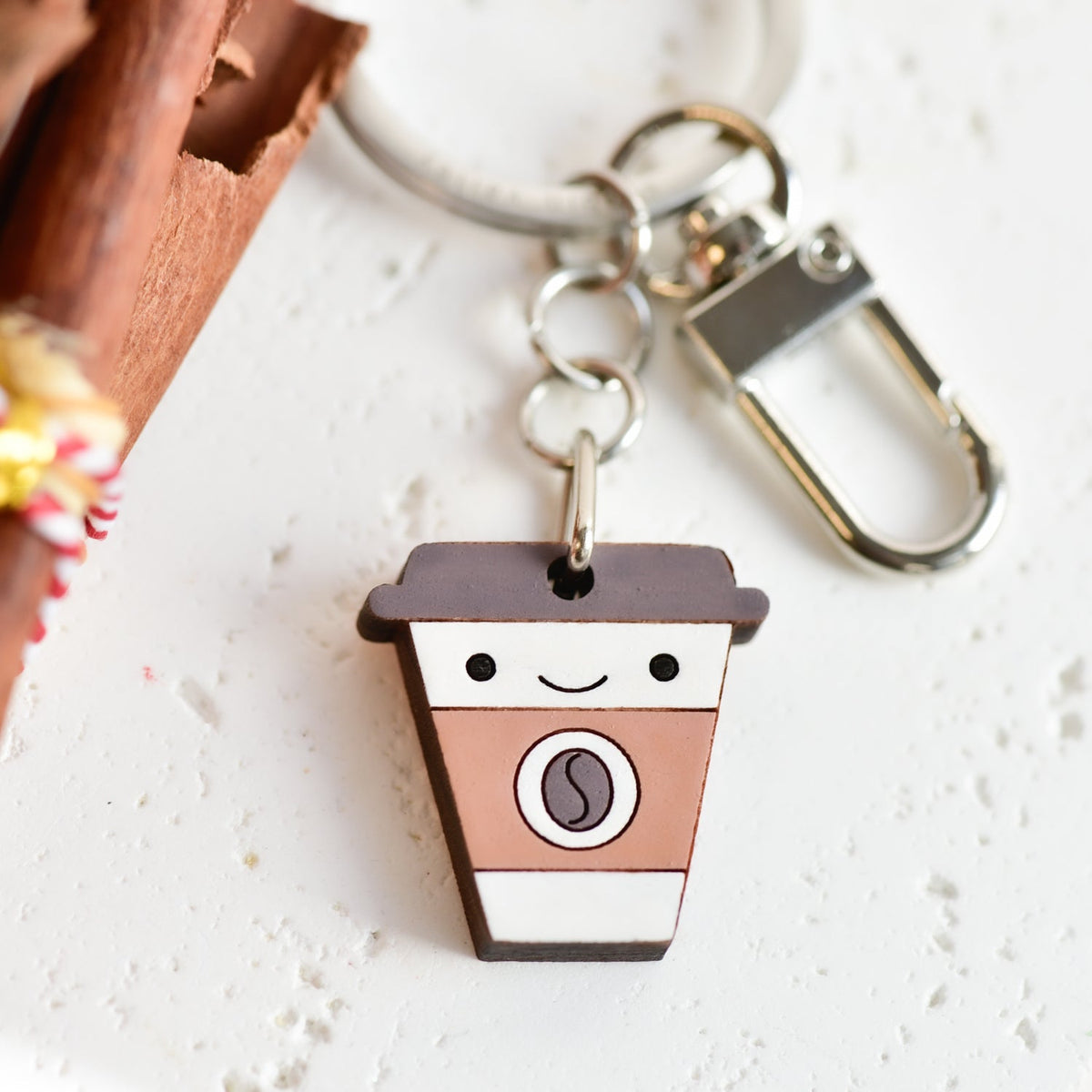 Robin Valley Cute Coffee Cup Keyring - Wooden Keyring Gift