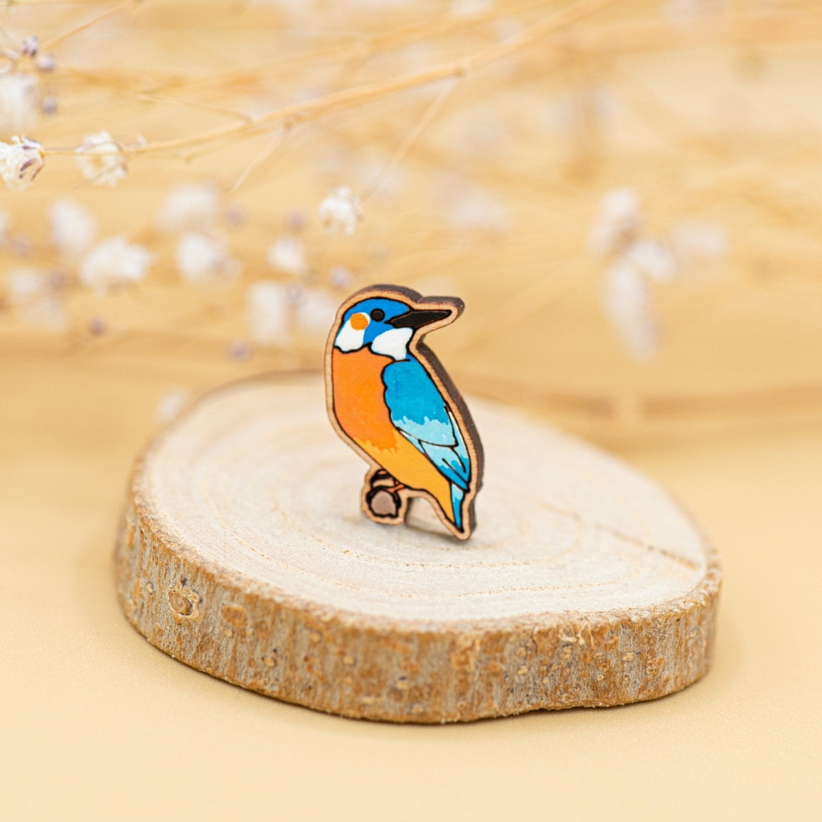 Robin Valley Kingfisher Pin Badge - Wooden Badge Gift