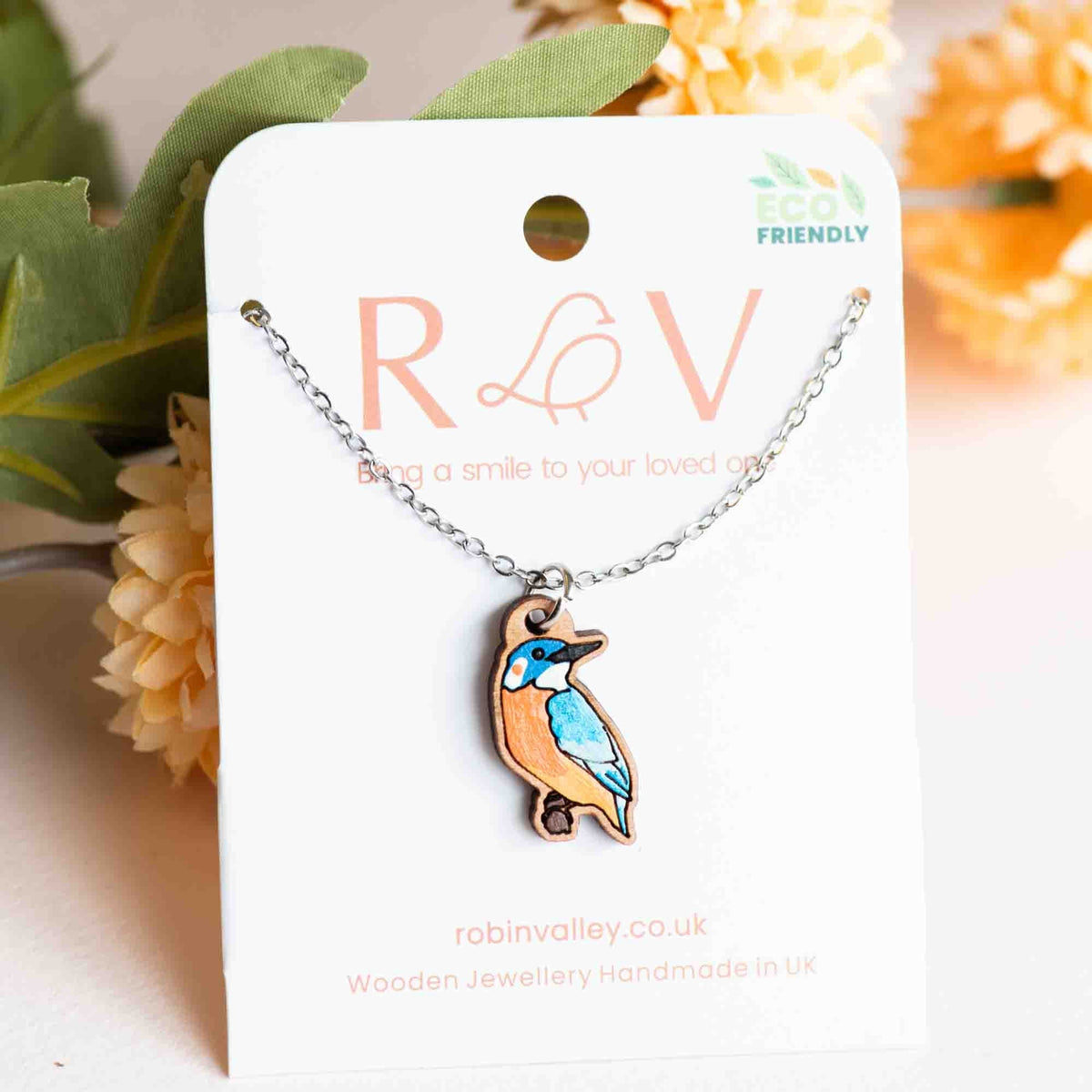 Robin Valley Kingfisher Necklace - Wooden Jewellery Gift