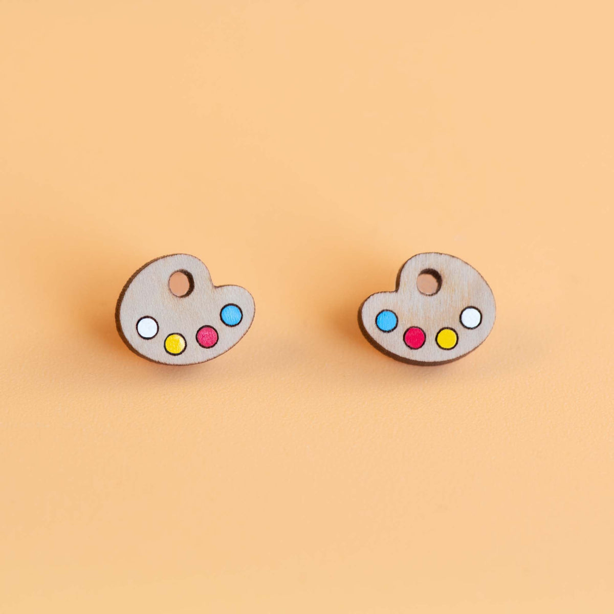 Robin Valley Paint Palette Stud Earrings - Wooden Jewellery Gift