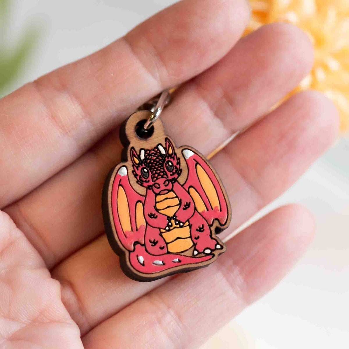 Robin Valley Red Dragon Keyring - Wooden Keyring Gift
