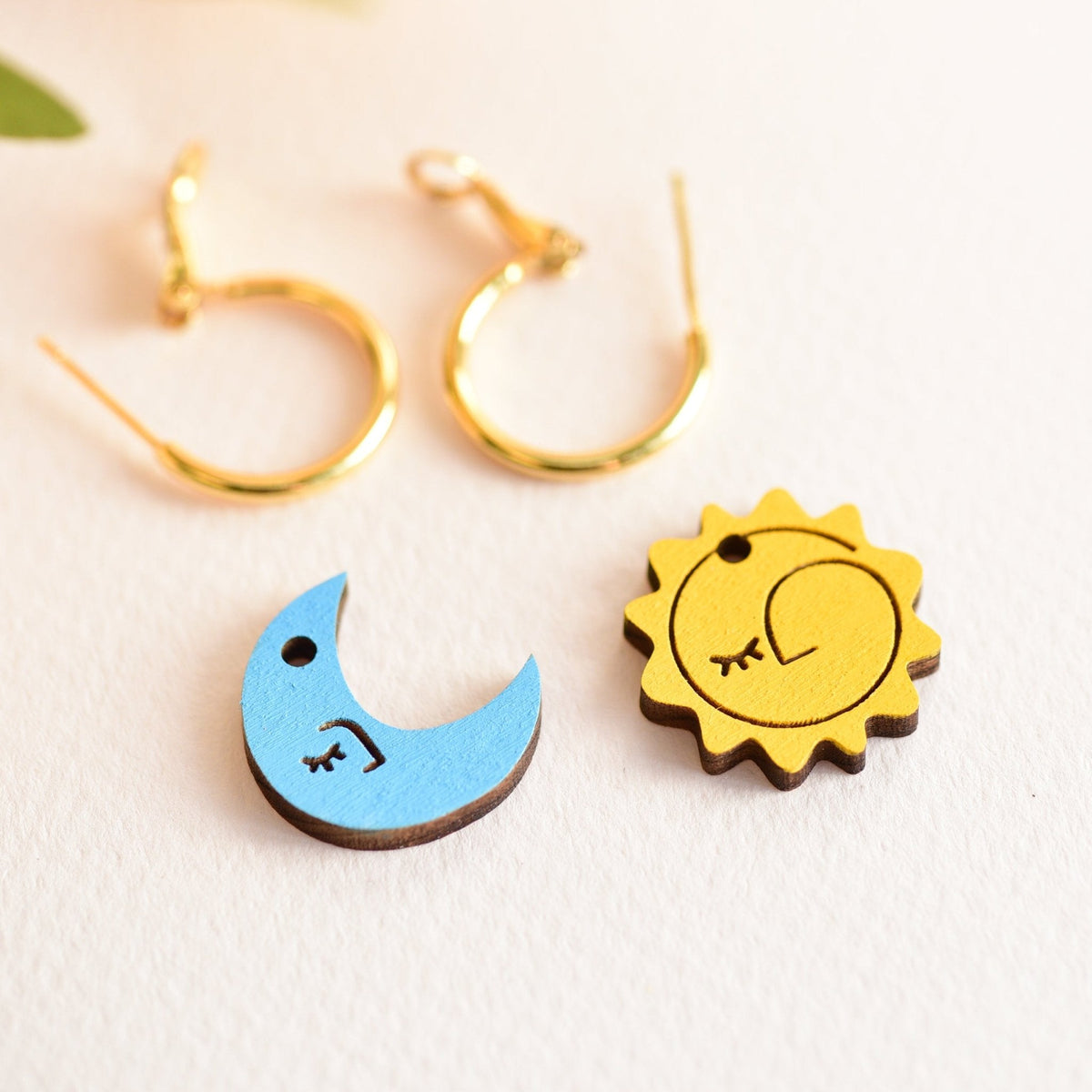 Robin Valley Sun and Crescent Hoop Earrings - Wooden Jewellery Gift