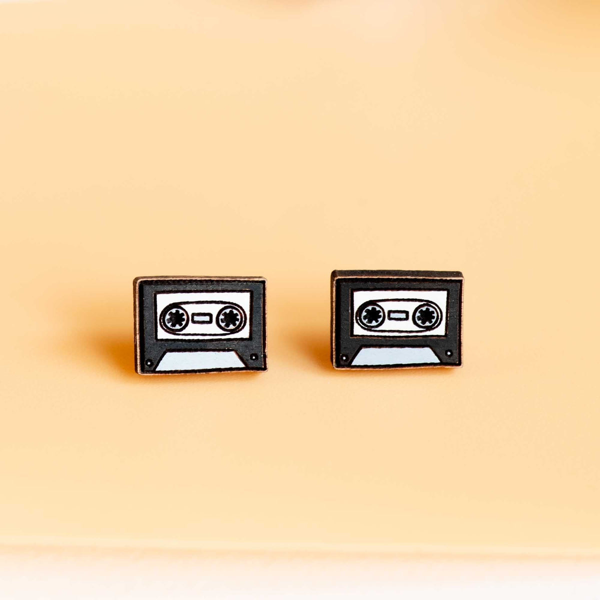 Robin Valley 80s Cassette Tape Stud Earrings - Wooden Jewellery Gift