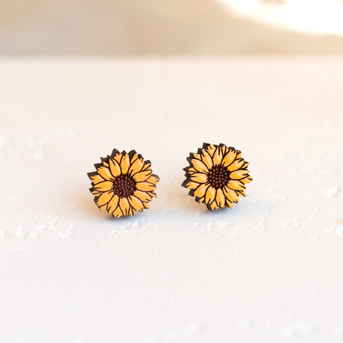 Robin Valley Sunflower Stud Earrings - Wooden Jewellery Gift