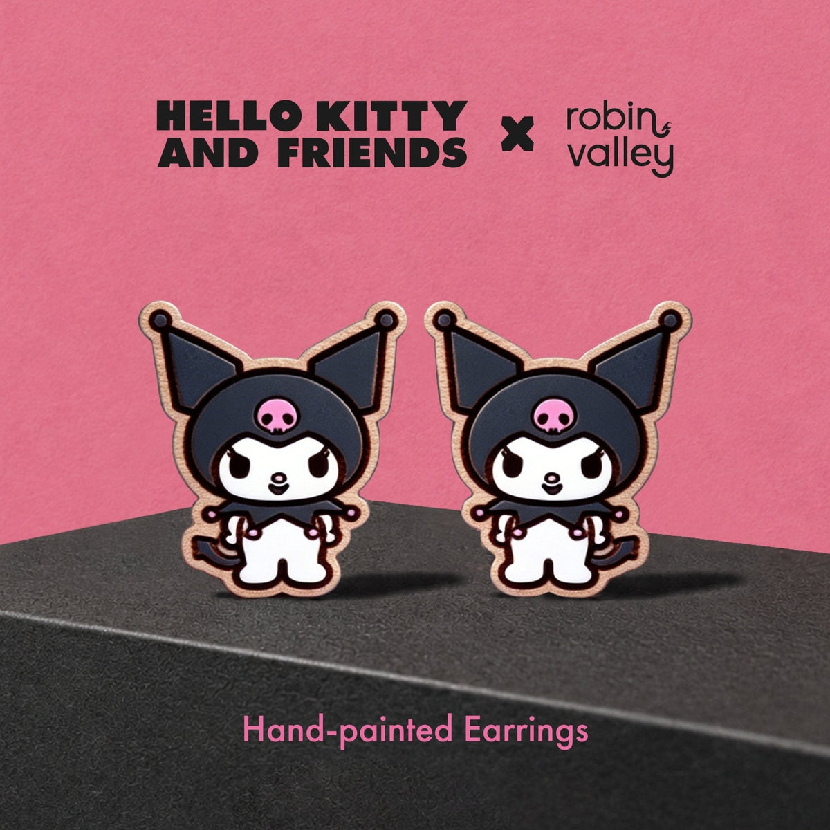 Robin Valley Officially Licensed Kuromi Stud Earrings - Sanrio Jewellery Gift