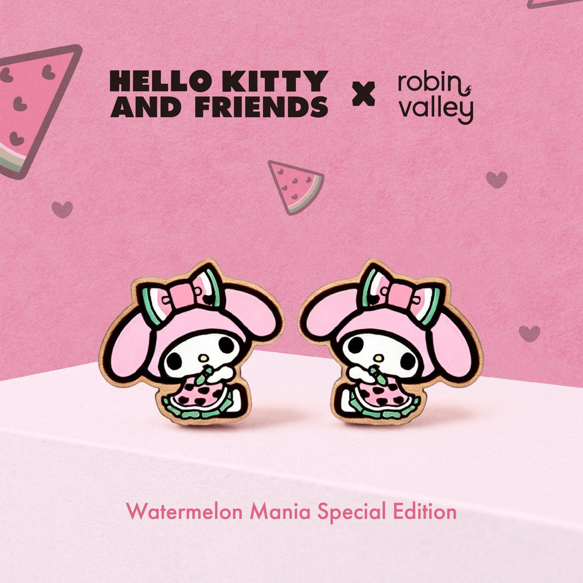 Robin Valley Officially Licensed Watermelon My Melody Stud Earrings - Sanrio Jewellery Gift