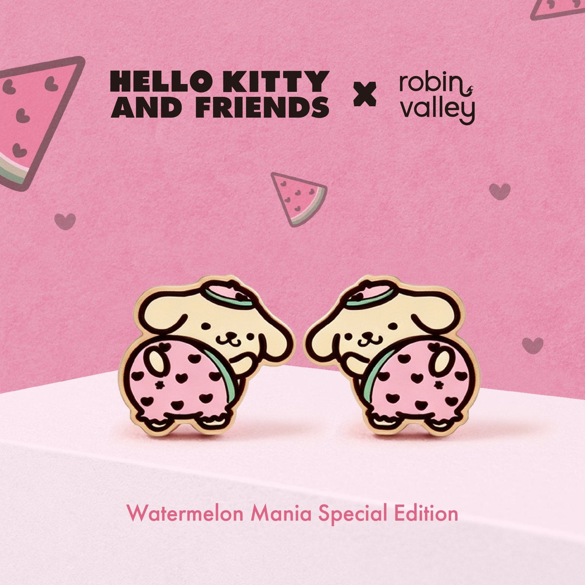 Robin Valley Officially Licensed Watermelon Pompompurin Stud Earrings - Sanrio Jewellery Gift