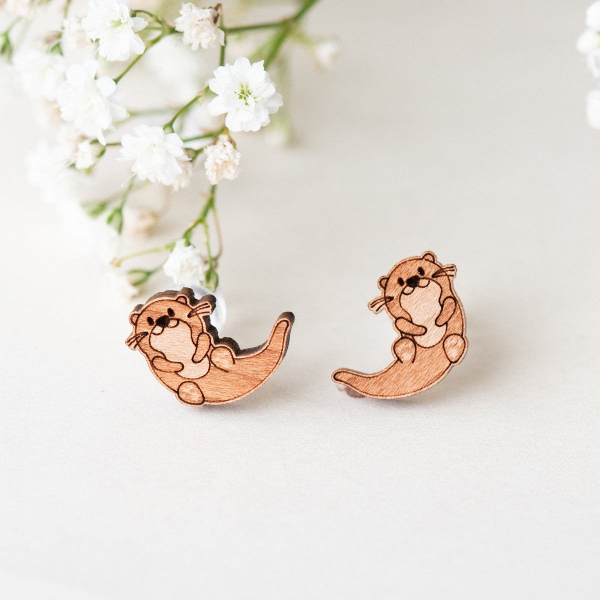 Robin Valley Otter Stud Earrings - Wooden Jewellery Gift