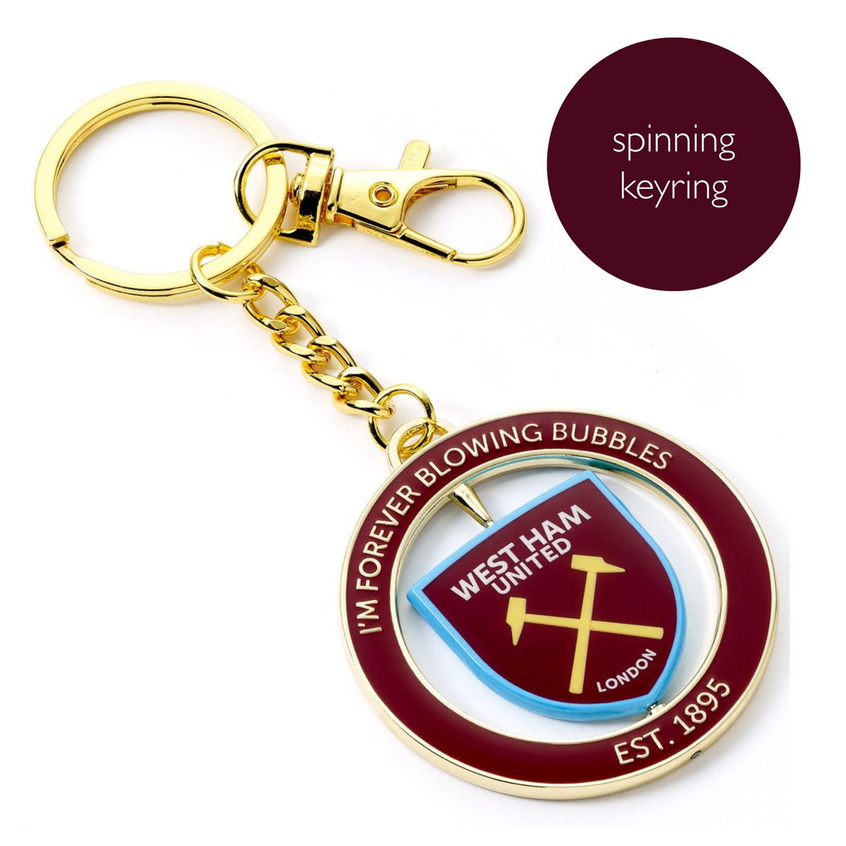 West Ham Football Club Spinning I'm Forever Blowing Bubbles Keyring - The Carat Shop