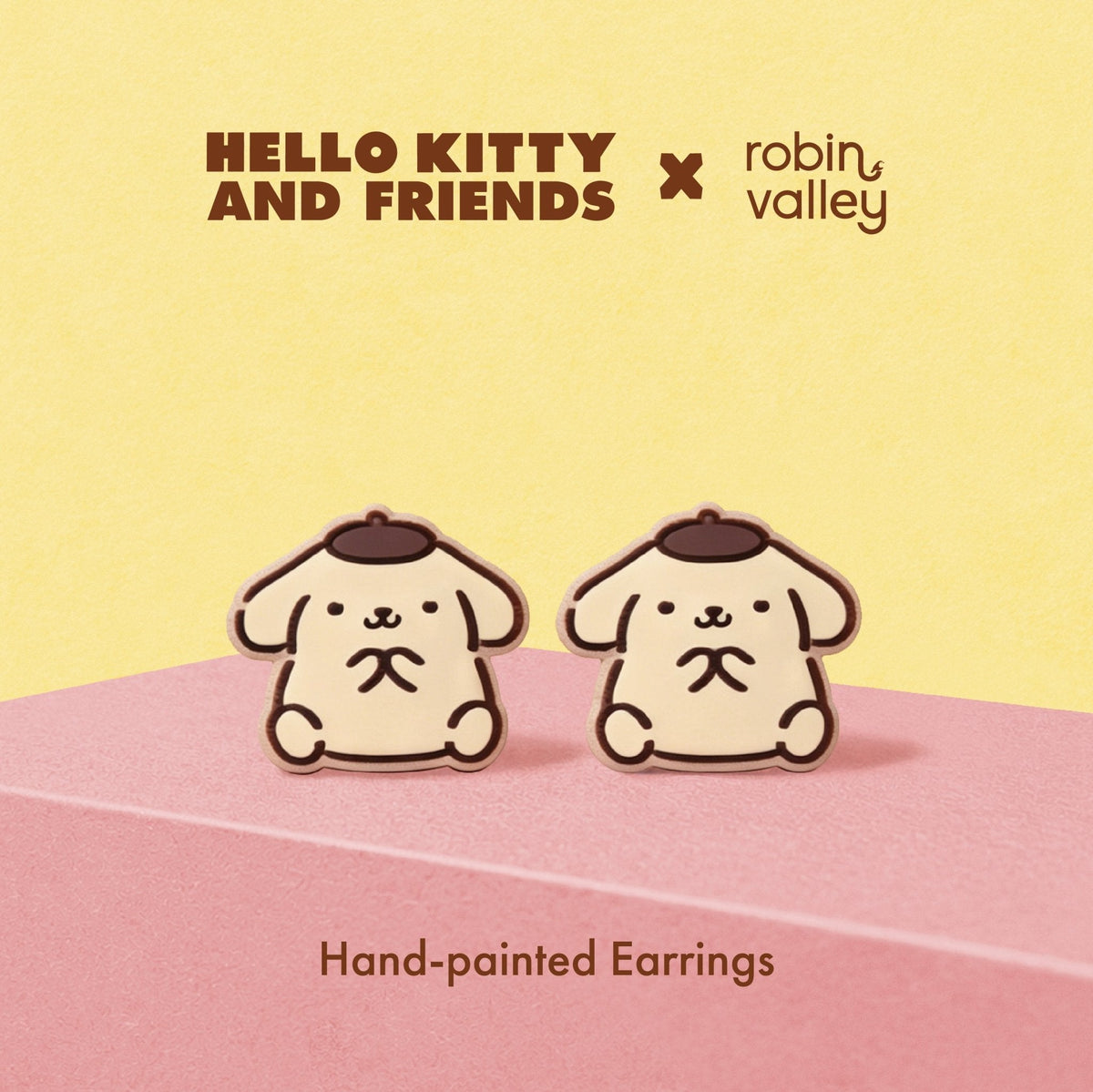 Robin Valley Officially Licensed Sitting Pompompurin Stud Earrings - Sanrio Jewellery Gift