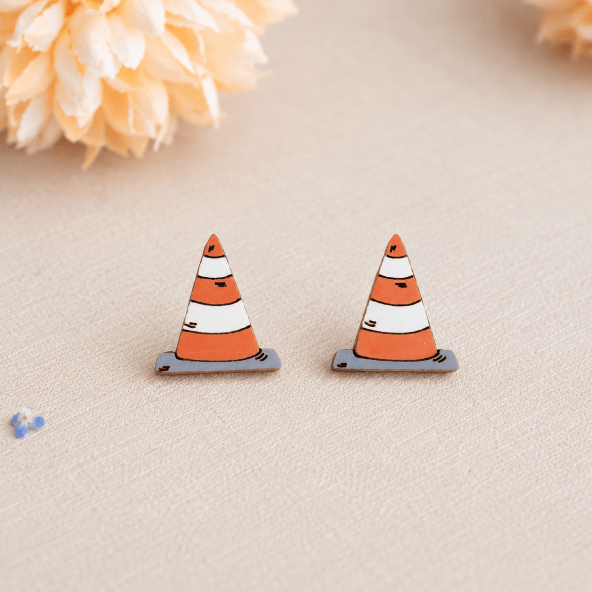 Robin Valley Traffic Cone Stud Earrings - Wooden Jewellery Gift