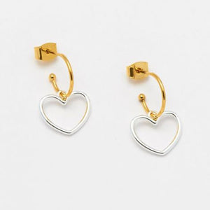 Earrings Mini Hoop Large Heart in Gold and Silver